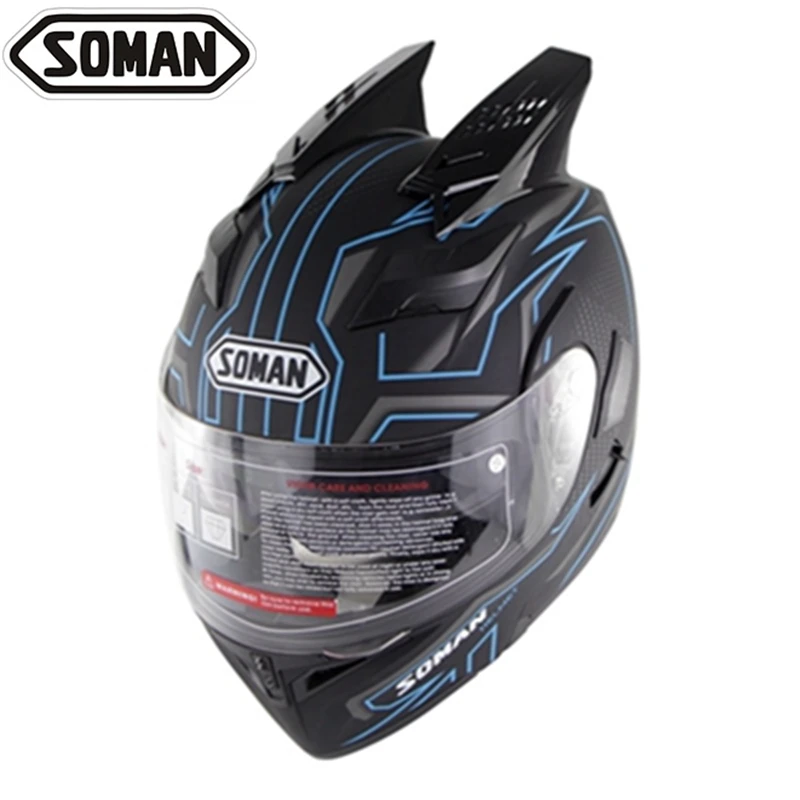 Мотоциклетный rcycle шлем персонализированный kask casco moto двойной шлем в форме черепа с рогами флип-ап Capacetes Street moto cross full face - Цвет: balck blue