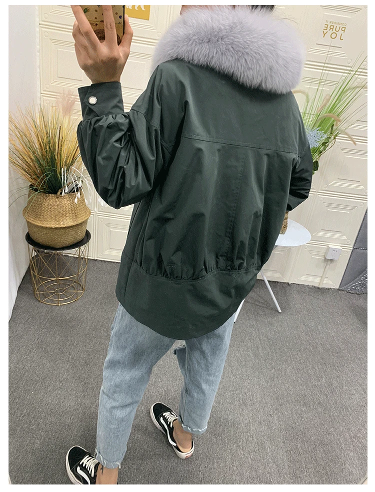 Best 2019 new Parka Winter Real Fur Coat Jacket Women Natural Fox Fur Collar Detachable Rex Rabbit Liner Loose Outerwear 7