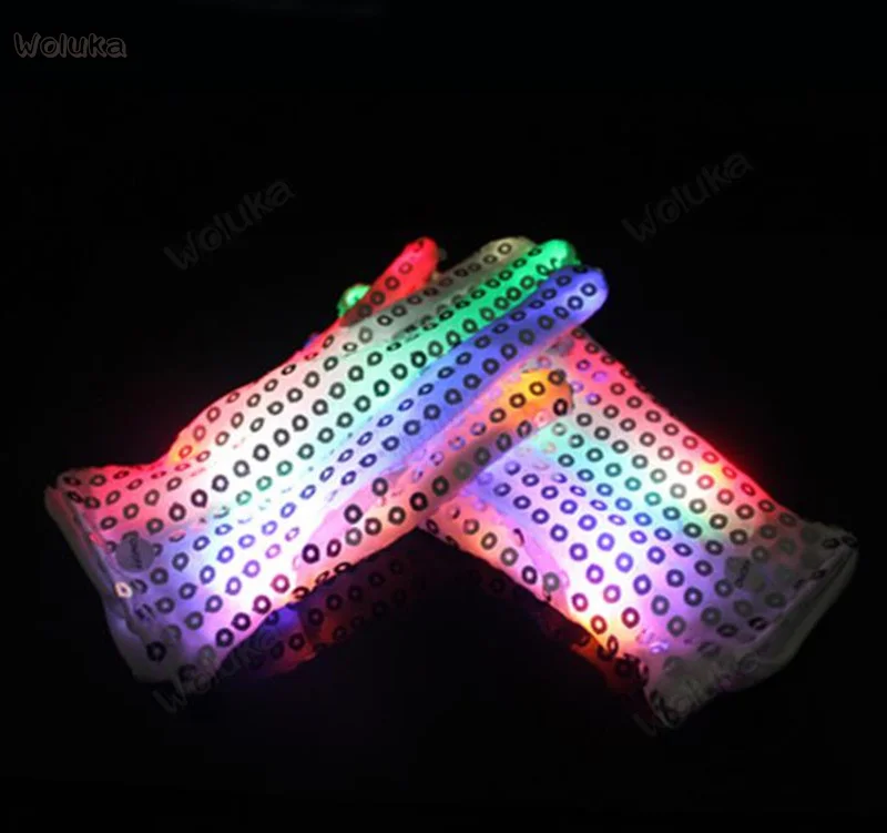 Светодиодные светящисветодиодный перчатки с блестками радужные модные для