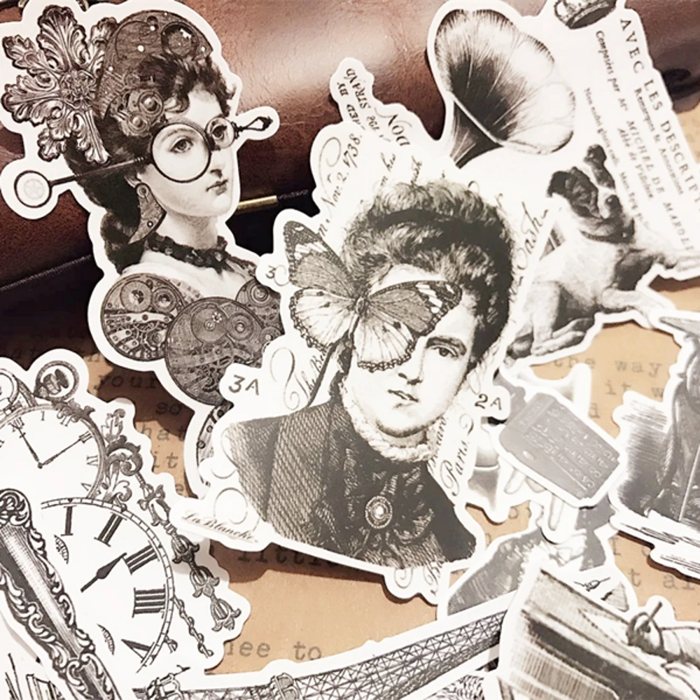 

16Pcs/Set Vintage Black White Lady Girl Sticker DIY Craft Scrapbooking Album Junk Journal Planner Decorative Stickers