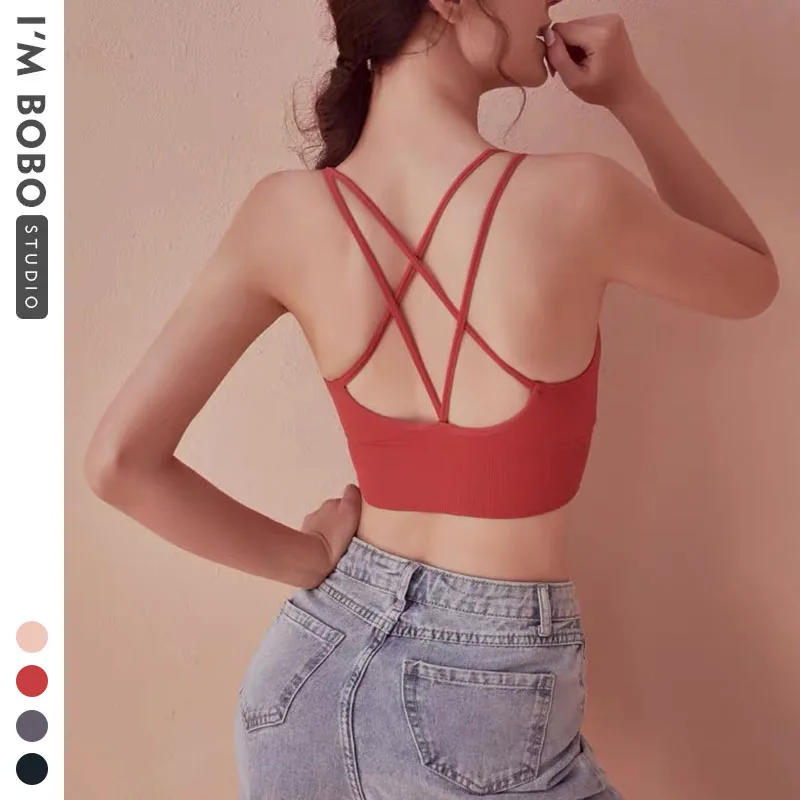 

Woman Sports Bra Push Up Active Wear Tops For Women Gym Pink Brassiere Sport Bra Criss Cross Crop Top 2020 Female Bra