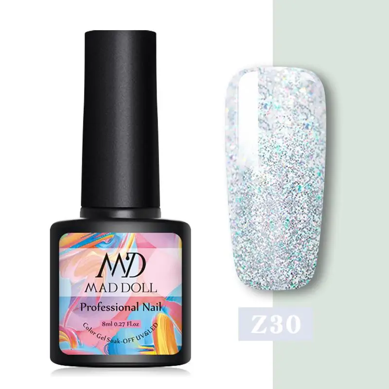 Z30 MAD DOLL 1 бутылочка 8 мл Гель-лак для ногтей зеленый фиолетовый цветной Блестящий долговечный впитывающий УФ-гель для дизайна ногтей - Цвет: Z30