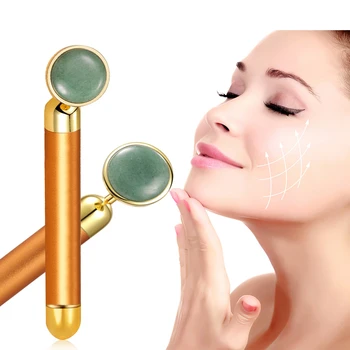 

2pcs Face Massage Roller 24k Gold Color Jade V Slimming Vibration Beauty Stick Skin Lift Tight Wrinkle Bar Massager Health Care