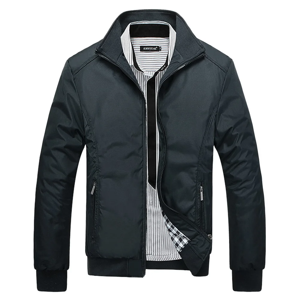 Мужские теплые куртки на осень и зиму, ветровка, верхняя одежда, однотонное повседневное пальто на молнии, уличная одежда, мужские куртки больших размеров - Цвет: black1