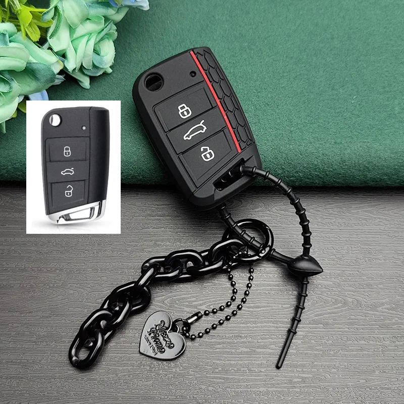 Car Key Shell Flip Key Fob Shell Rubber Car Products Key Fob Protect Skin Cover Case Shell VW Volkswagen Virtus Flip Remote keychain Holder Accessories