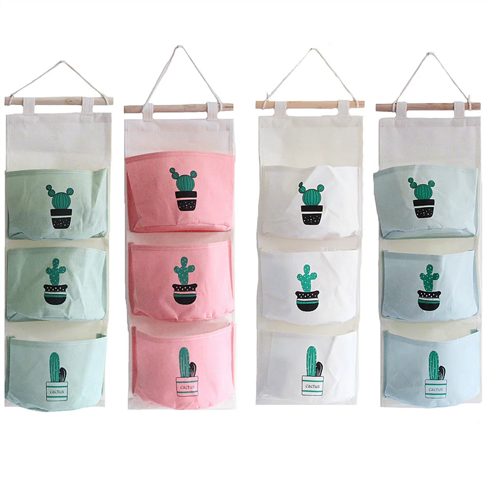 

Nordic Cactus Wall Hnaging Storage Bag Sundries Toys Organizer Cotton Linen Bra Makeup Organizdor High Quality Hanging Wall Bags