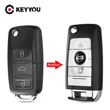 KEYYOU – coque de clé à télécommande à 3 boutons, étui de clé de voiture modifié à rabat pour VW Golf 4 5 Passat B5 B6 Polo Touran Jetta Seat Skoda HU66