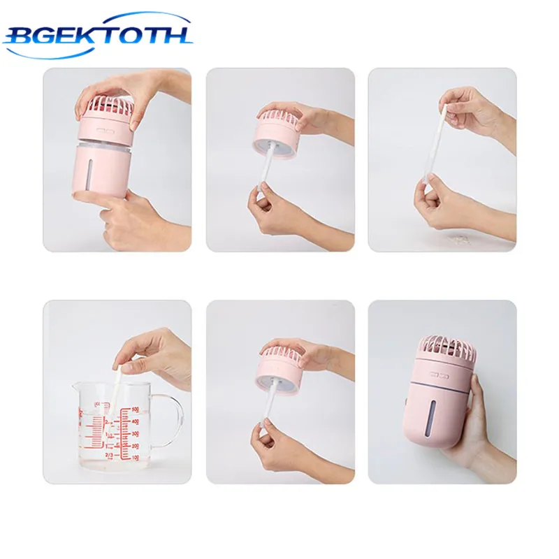 BGEKTOTH 2000mAh Battery Fan with Air Humidifier 400ML USB Aroma Essential Oil Diffuser Night Light Portable Table Fans