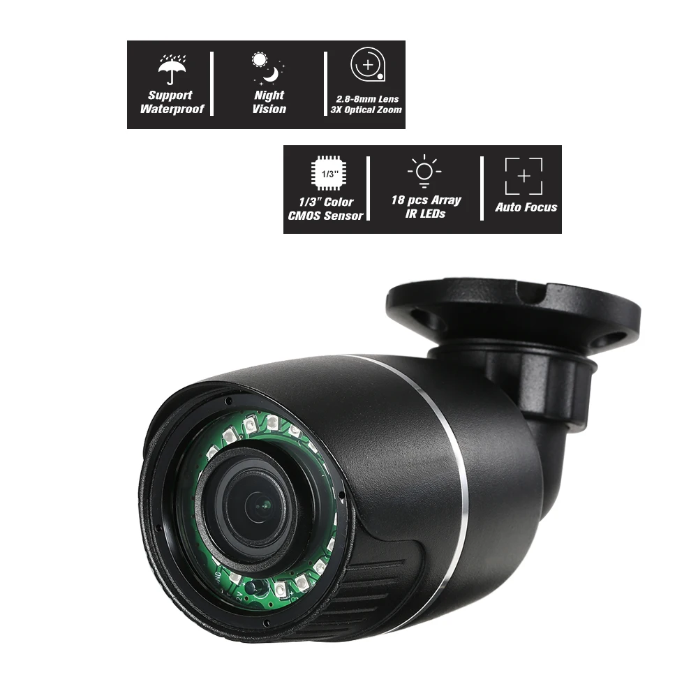 

1080P AHD IR Bullet CCTV Camera 2.0MP 2.8-8mm Auto-focus 1/3" CMOS Waterproof for Indoor Outdoor Use Home Security System