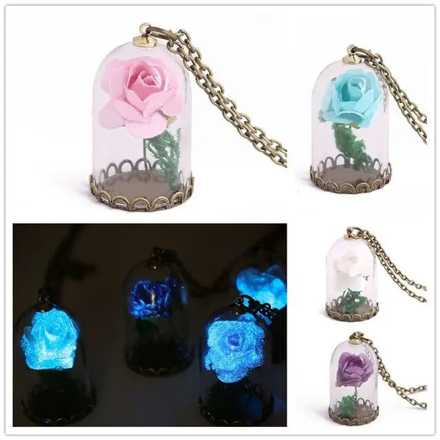 

Europe And America Hot Sales Fashion Popular Night Light Pendant Flower Glass Bell Jar Necklace Model Dried Flower Shining xiang