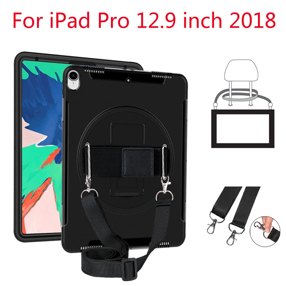 

Case for iPad Pro 12.9 inch 3rd Generation 2018 with Hand Strap, Neck Strap & Kickstand Shockproof Drop Protection Cover FTL03