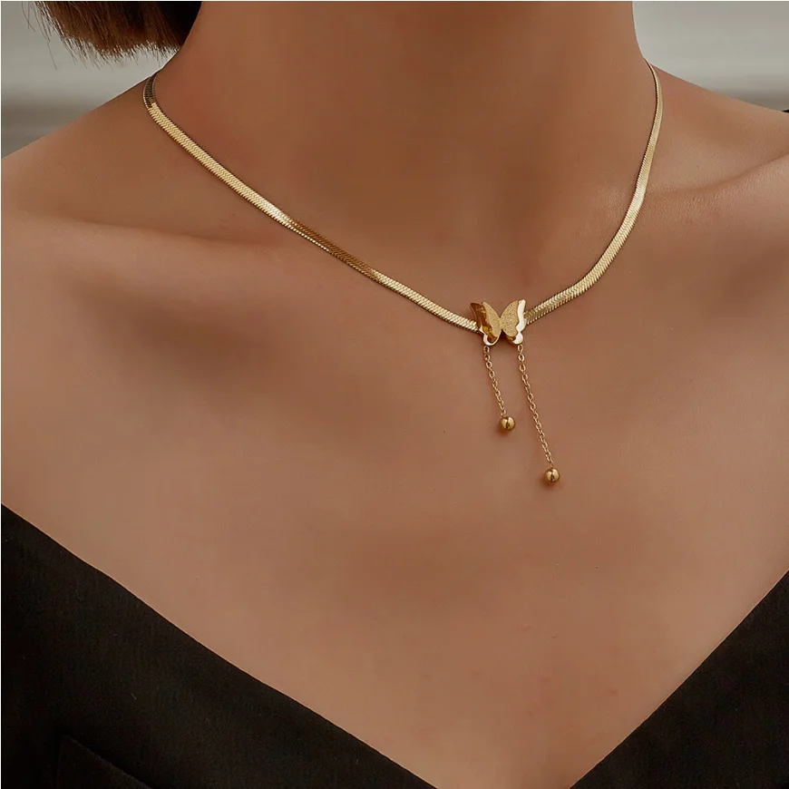 Pendants Chain Charms Jewelry Necklaces Snake-Bone Butterfly 316l-Stainless-Steel Women