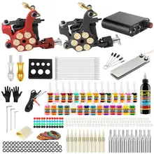 Перманентный макияж тату машина набор лайнер шейдер зажим шнур 2 пистолеты комплект практика кожи 28 Цвет чернила пигмент татуировки аксессуары набор