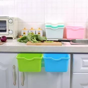 

1PC Kitchen Storage Rack Multifunction Plastic Rubbish Containers Cabinet Door Hanging Trash Can Dustbin For Home Desktop
