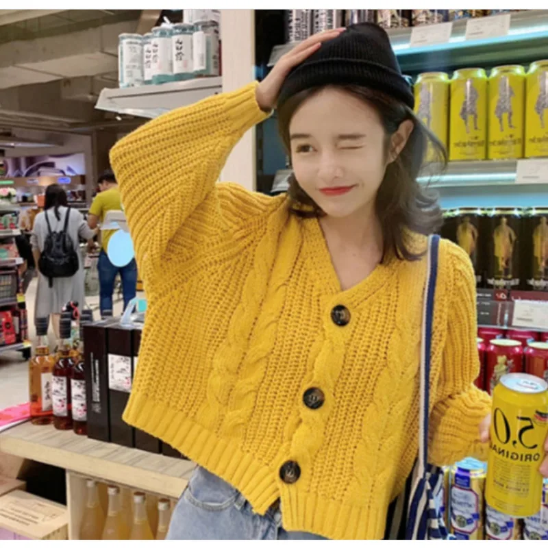 

Autumn And Winter New Korean Loose Button Twist Sweater Women's Knitting Cardigan Coat Chic Versatile En/*