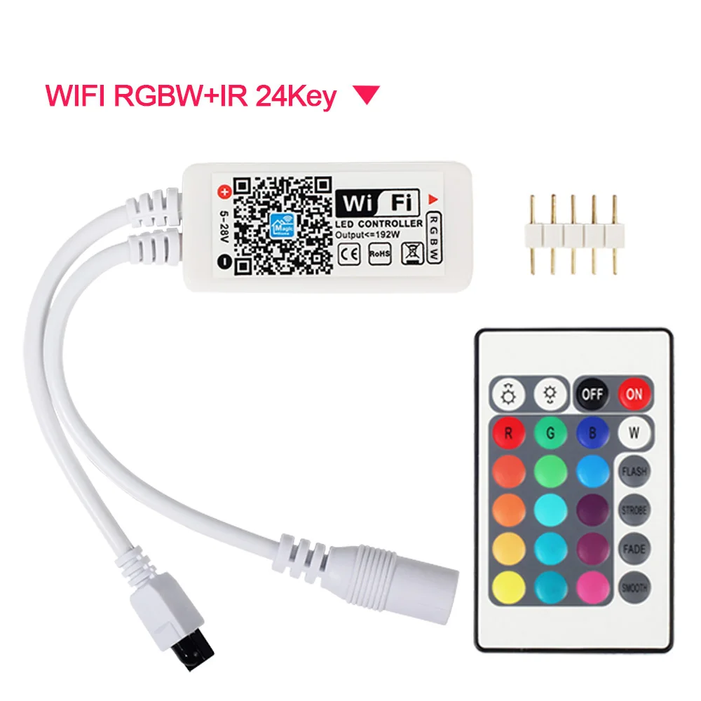 5 в 12 В 24 В Светодиодная лента Bluetooth/wifi RGB/RGBW/контроллер rgbww Android IOS APP Amazon Alexa Google Magic Home IR управление - Испускаемый цвет: WIFI RGBW 24Key IR