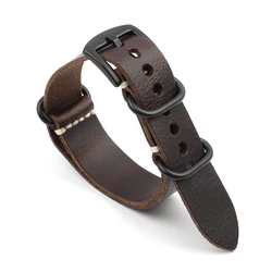 Vintage Coffee Brown Crazy Horse Leather Watchband - Premium Cowhide Wrist Strap Replacement - 22mm (Dark brown - B buckle)