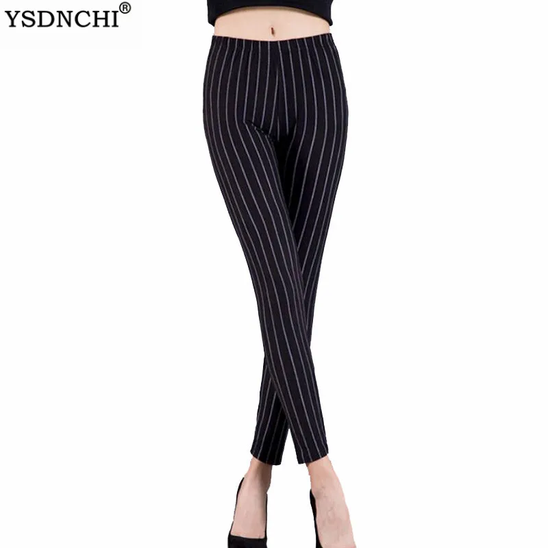 En venta YSDNCHI-mallas de Fitness para mujer, pantalones Sexy negros con estampado de rayas, elásticos de cintura alta para gimnasio, pantalones de talla grande WGwgrNYMMbZ