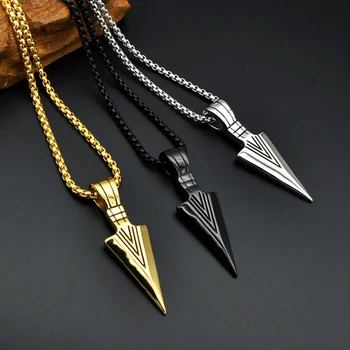 

Fashion Men's Gold Arrow Long Chain Necklace Male Stainless Steel Pendants Necklaces Personality Men Punk Hip hop Jewelry