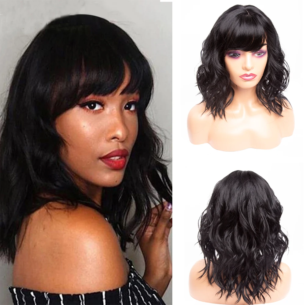 Короткие кудрявые парики боб с аккуратной челкой синтетические натуральные