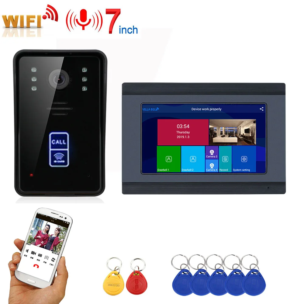 7inch Record Wireless Wifi RFID Video Door Phone Doorbell Intercom Entry System with IR-CUT 1080P Wired Camera Night Vision 7inch Record Wireless Wifi RFID Video Door Phone Doorbell Intercom Entry System with IR-CUT 1080P Wired Camera Night Vision