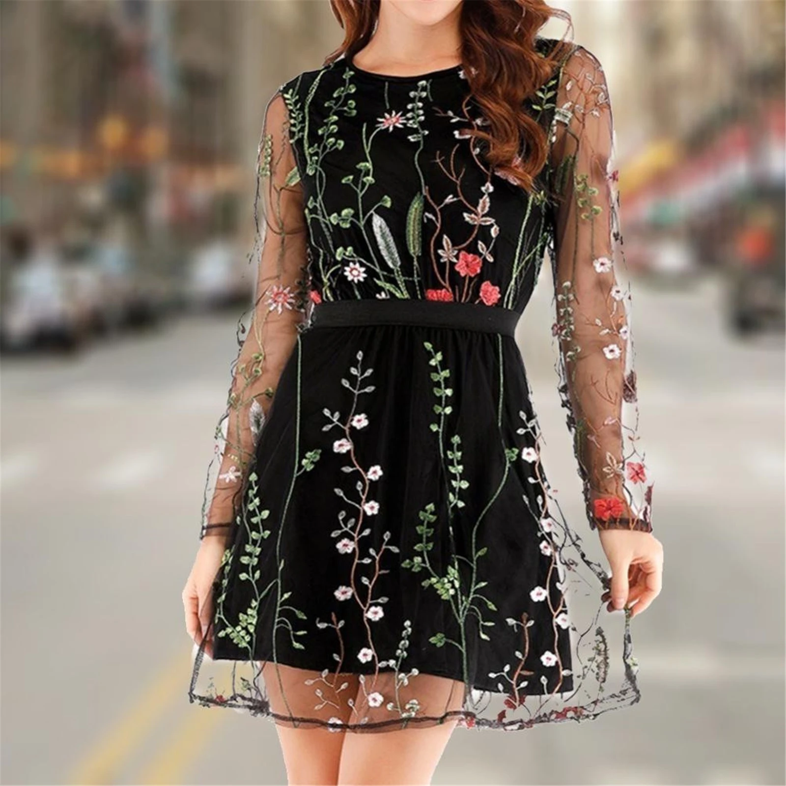 floral embroidered dress mesh
