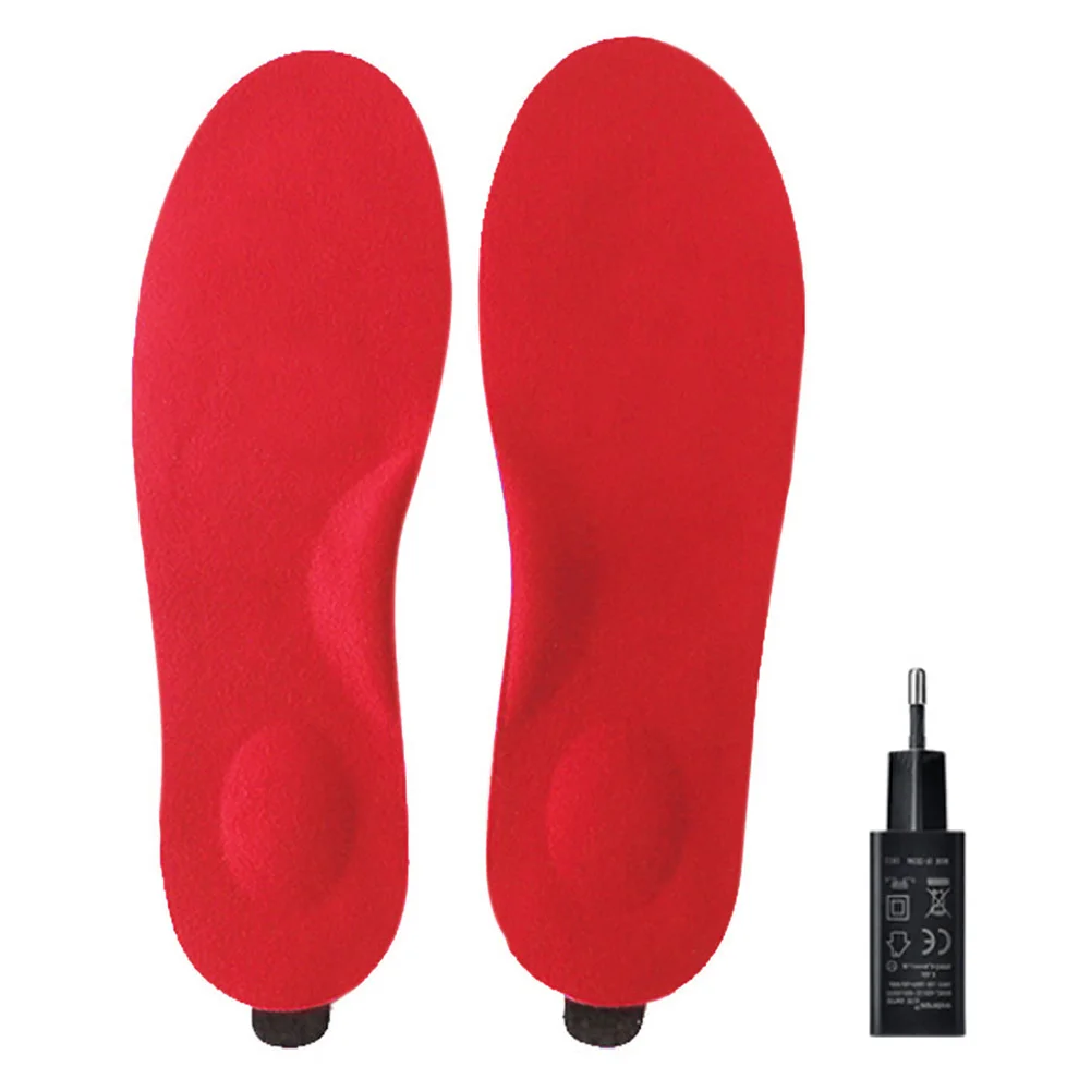1 пара походный коврик с электрическим подогревом, стелька с мягкой ворсистой подкладкой для ног, походный зимний теплый пульт дистанционного управления, зарядка от usb, тепловой - Цвет: Red EU