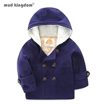 Mudkingdom Faux Wool Boy Pea Coats with Hood Double Breasted Solid Warm Cotton Midweight Lined Jackets for Kids Clothes Hoodies