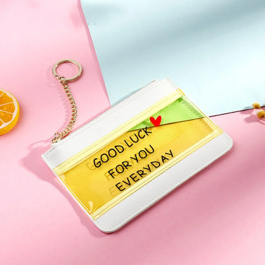 

Fashion Transparent PVC Zipper Wallet Lady Short Coin Purse Jelly Key Letter Printing Wallets for Women Simple Girl Change Purse
