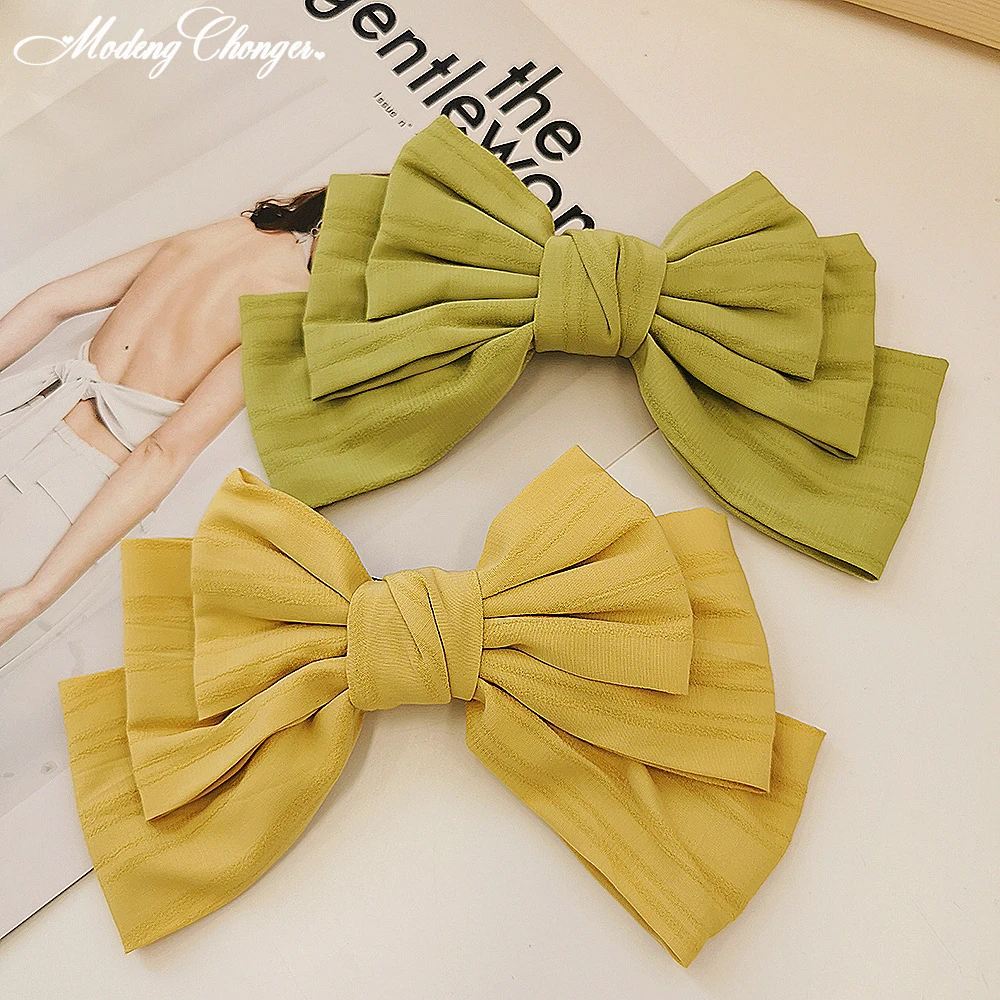 

1PC New Fashion Cloth Barrettes 3 Level Big Bow Solid Color Hair Clip Korean Ponytail Clip Hairgrip For Women Hair Accessories