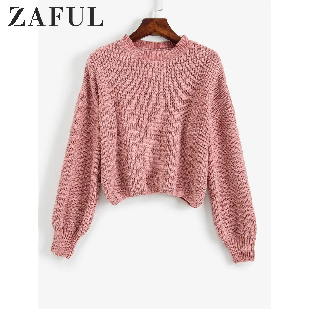 ZAFUL свитер из синели хаки и розы с вырезом лодочкой шикарный пуловер эластичный