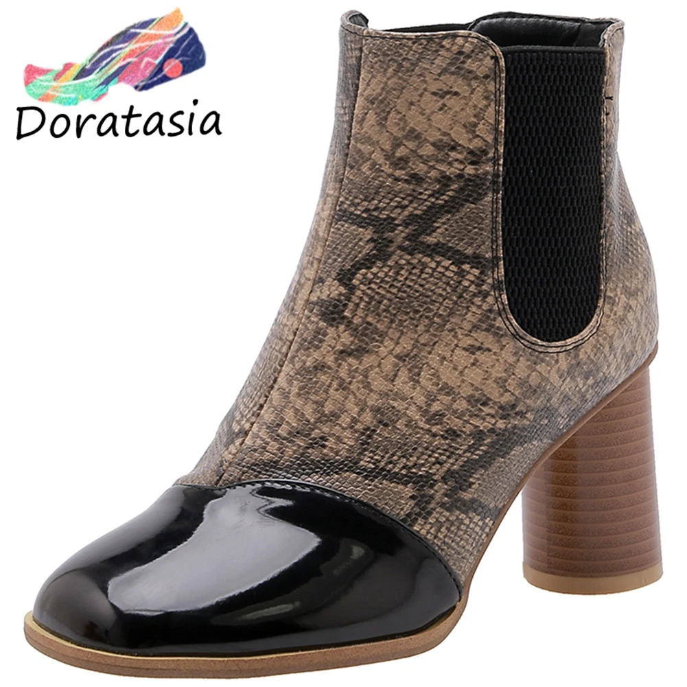 

DORATASIA Sexy Girl High Round Heels Chelsea Boots Snake Print Ankle Boots Women 2020 Mixed Colors Casual Winter Shoes Woman