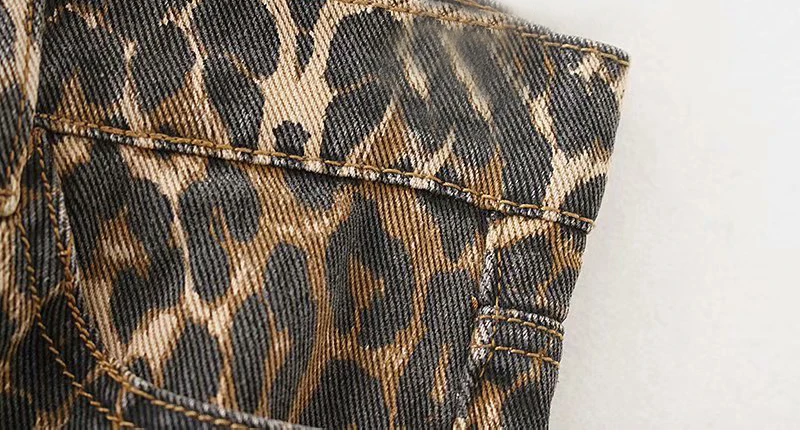 Autumn High Waist Leopard Denim Pants Women Streetwear Winter Pockets Boyfriend Jeans Feminino Casual Girls Pants