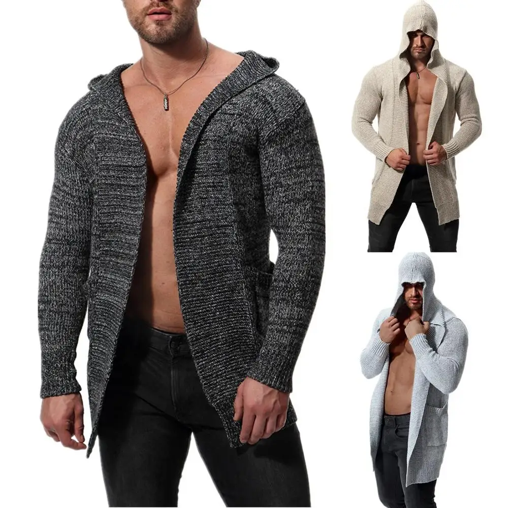 ^*Best Offers wholesale 2020 spring Autumn Casual no button city street men's hooded cardigan jacket men's long sweater pull homme