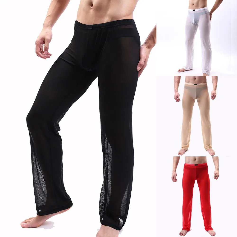 

Mens Sexy Pajama Bottoms See Through Stretch Elastic Casual Pants Sheer Mesh Loose Soft Sleepwear Underwear Home Trousers