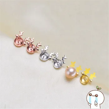 

HOT 925 Silver Plating Earrings Findings Stud Earrings Settings Mountings Parts Mounts For Pearl Jade Corals Stones Beads