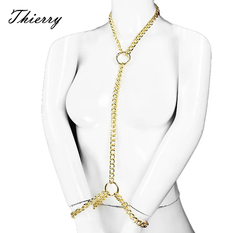 

Thierry Fetish Metal Neck Collar Wrist Cuffs With Chain Bondage Restraints for Adult Games, Handcuffs Sex Toys for Women