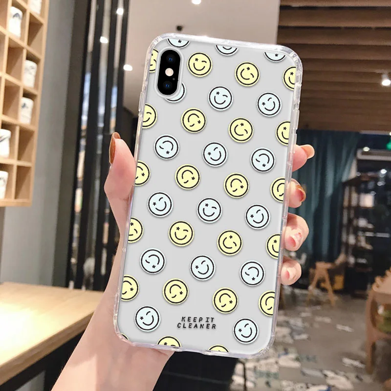 Clear Funda For Iphone 11 12 XR Case Iphone 13 Pro Max Coque Iphone11 12 13 Mini X XS 6s 7 8 Plus SE 2020 Capas Smiley TPU Cover