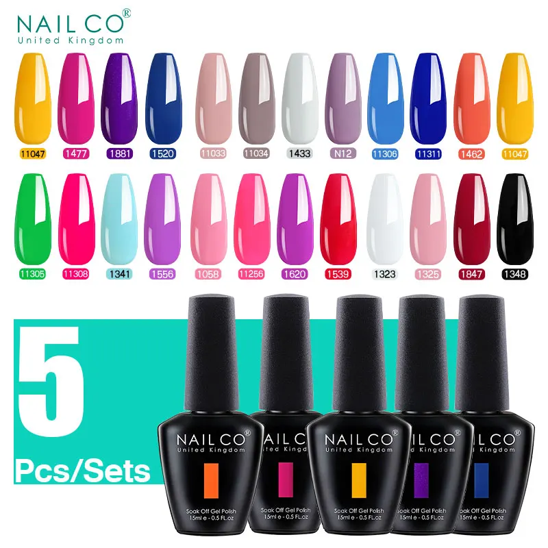 NAILCO 5pcs set colors Gel nail polish UV&LED Semi-permanent varnish nails art supplies for professionals All for manicure