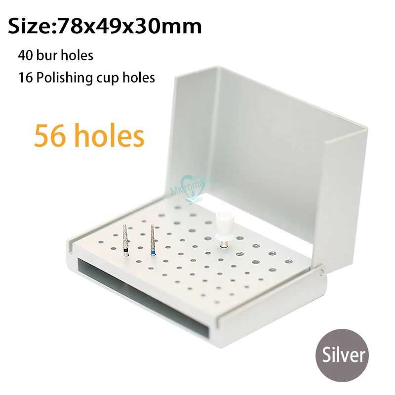 56hole silver 1 шт. держатель зубных боров автоклавной полировальная щетка чашка блок 56/86/100/152 с одним отверстием - Цвет: 56hole silver