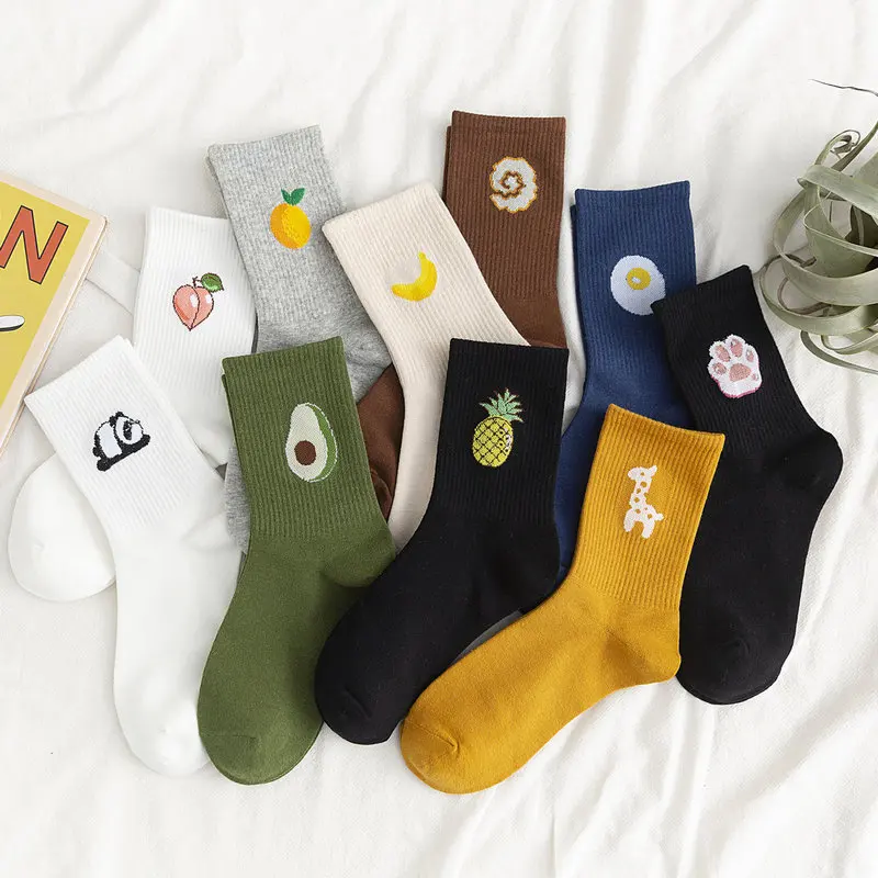 

1 Pair Cotton Socks Colorful Fruit Socks Unisex Funny Women Socks Harajuku Mid Socks Women 100 Cotton Kawaii Size 35-42 Women