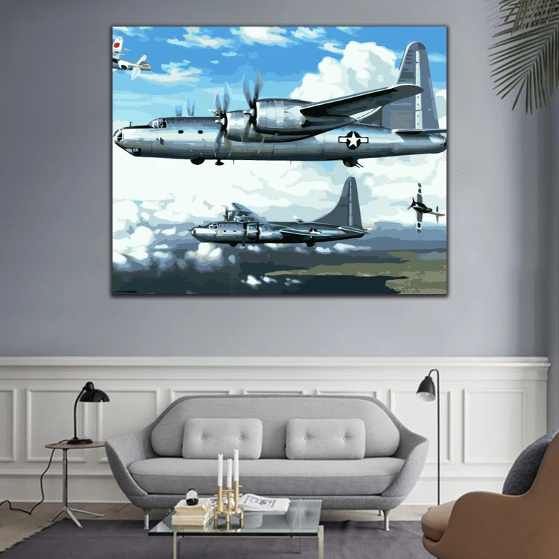 DIY картинки для раскраски по номерам с военными изображение самолета рисунок