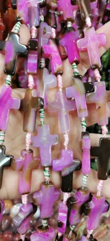 

Large 30x20mm Smooth Fuchsia Agate Cross Bead Strand (16 Inches Long) for pendant -earrings-bracleet connector DIY