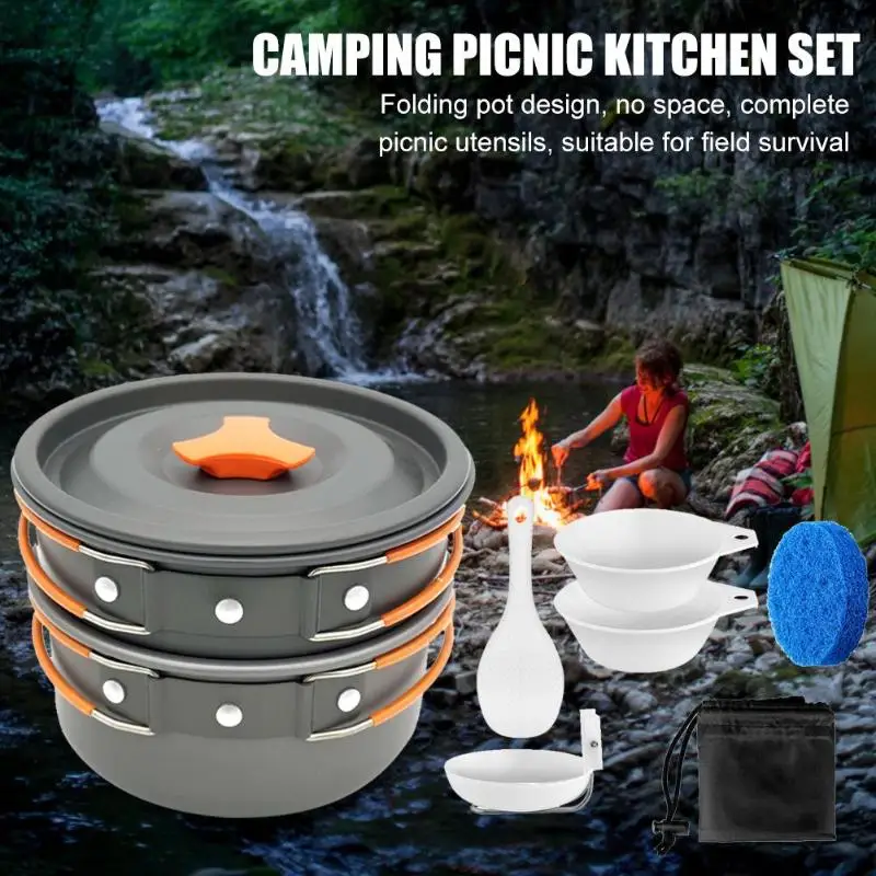 Outdoor Camping Portable Pot Cookware Set Hiking Travel Picnic Tableware