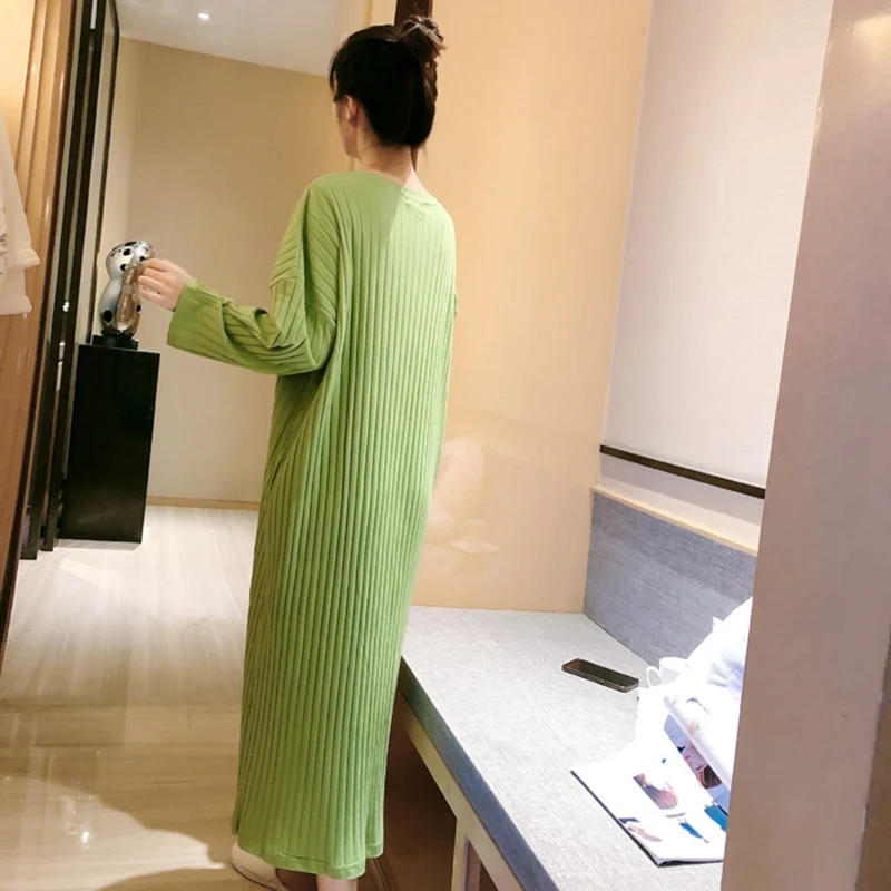 Модная ночнушка, домашняя одежда большого размера, осенняя и зимняя свободная длинная ночная рубашка с фруктами