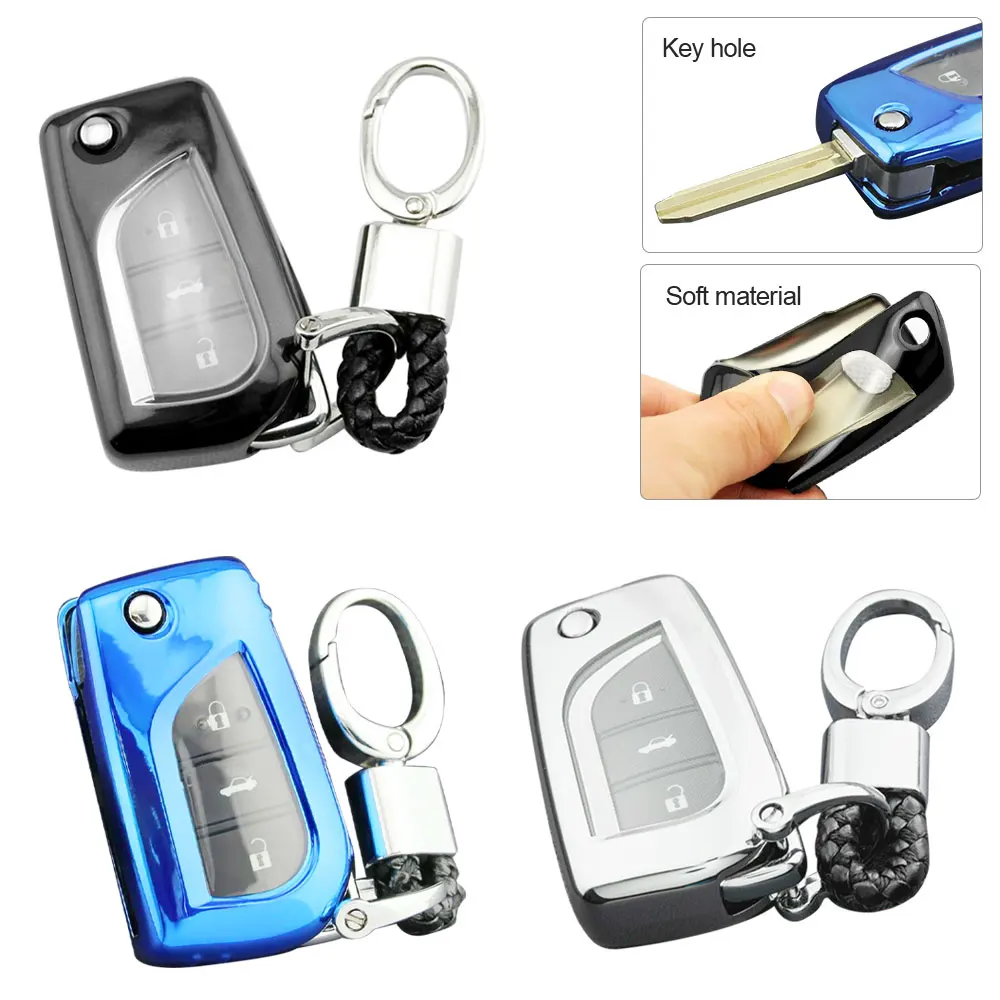 

Flip Car Key Chain Ring Case Fob Cover For Toyota CHR RAV4 Camry Corolla