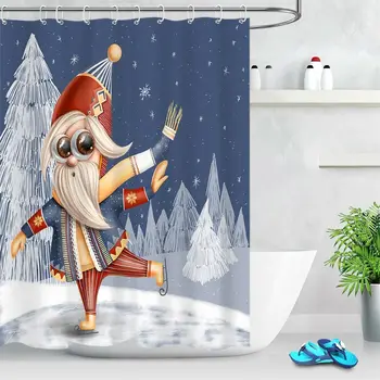 

Skating Cute Christmas Gnome Shower Curtain Set Bathroom Decor Bath Accessories