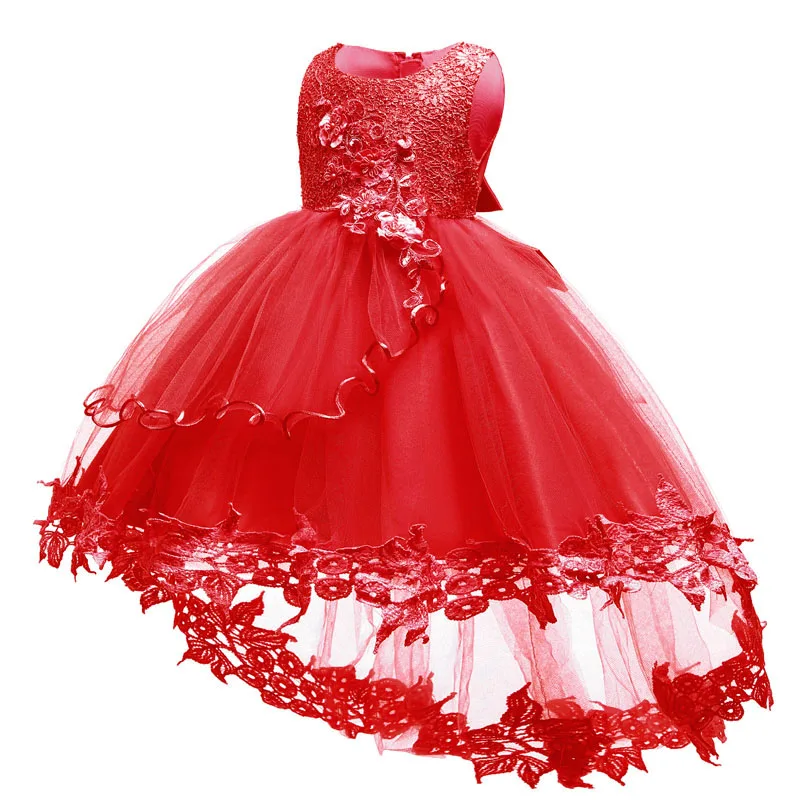 Кружевное платье принцессы для девочек, платье принцессы с бантом, многослойное Сетчатое платье в подарок, платье для дня рождения, платье для девочек 3-10 лет
