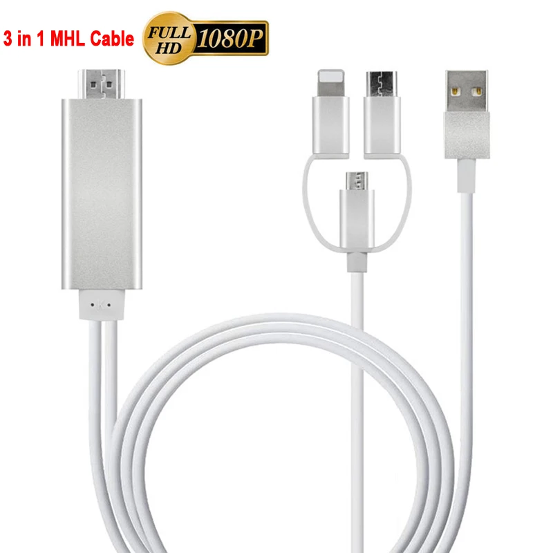 

USB to HDMI Cable Converter Adapter Mirror Cast MHL Cable Micro USB Type C to HDMI for iPhone iPad Android Phone to TV Projector