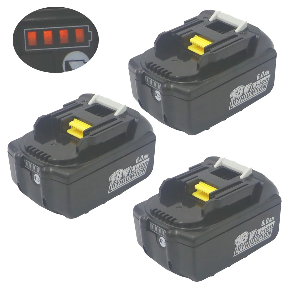 

3pcs 18V Battery 6AH 6000mA for MAKITA BL1860 Power Tool Battery BL1850 BL1840 BL1830 94205-3 LXT400 with LED Gauge li-ion batte